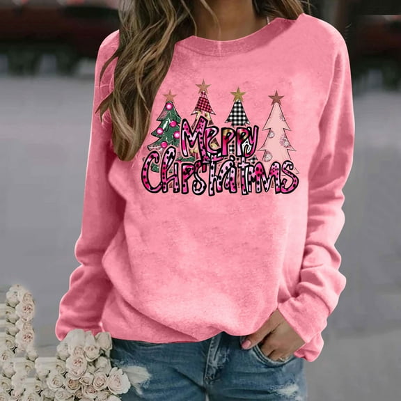 Women's Christmas Sweatshirt Graphic Print Long Sleeve Crewneck Sweatshirt Pullover Holiday Party Top Cozy Casual Streetwear Style