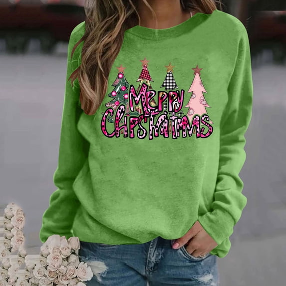 Women's Christmas Sweatshirt Graphic Print Long Sleeve Crewneck Sweatshirt Pullover Holiday Party Top Cozy Casual Streetwear Style