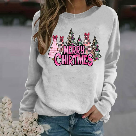 Women's Christmas Sweatshirt Graphic Print Long Sleeve Crewneck Sweatshirt Pullover Holiday Party Top Cozy Casual Streetwear Style
