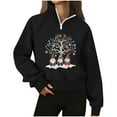 thumbnail image 1 of Women's Christmas Sweatshirt Half Zip Lapel Collar Print Long Sleeve Pullover Tops Black 2XL, 1 of 6