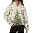 thumbnail image 1 of Women's Christmas Sweatshirt Half Zip Lapel Collar Print Long Sleeve Pullover Tops White 2XL, 1 of 6