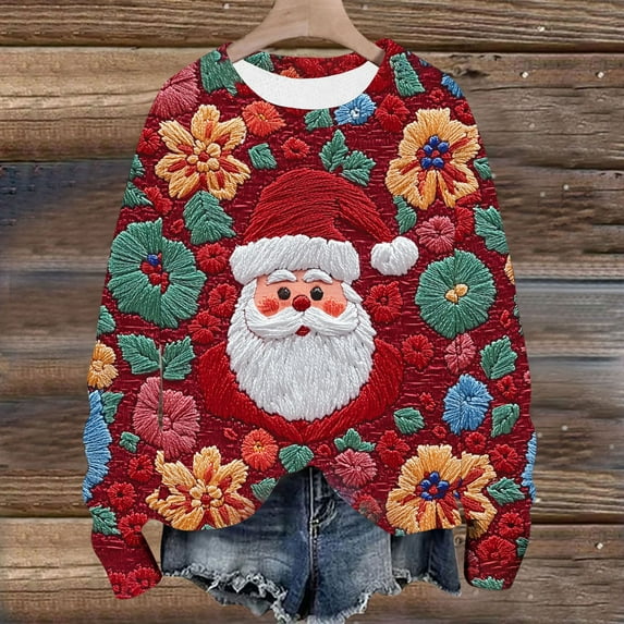 Women's Christmas Sweatshirt Long Sleeve Crewneck 3D Graphic Print Pullover Casual Comfort Fall Winter Tops for Xmas Holiday Party