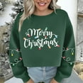 thumbnail image 1 of Women's Christmas Sweatshirt Long Sleeve Crewneck Croppde Letter Printed Pullover Top Green-2 XL, 1 of 5