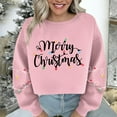 thumbnail image 1 of Women's Christmas Sweatshirt Long Sleeve Crewneck Croppde Letter Printed Pullover Top Pink-2 L, 1 of 5