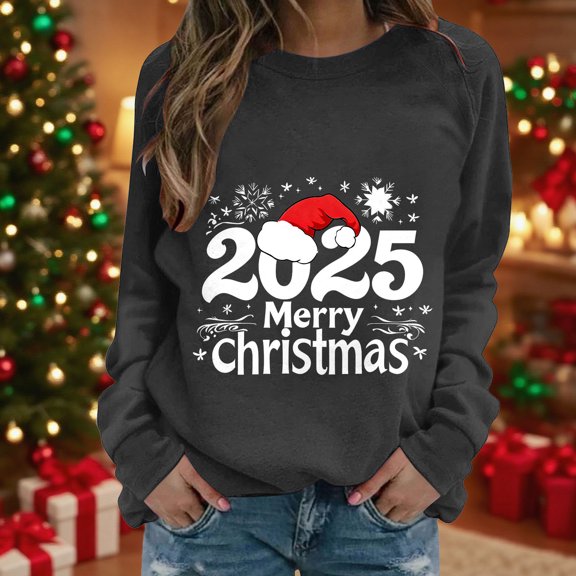 Women's Christmas Sweatshirt Long Sleeve Crewneck Holiday Pullover Merry Xmas Graphic Print Cozy Lounge Wear Fall Winter Festive Top