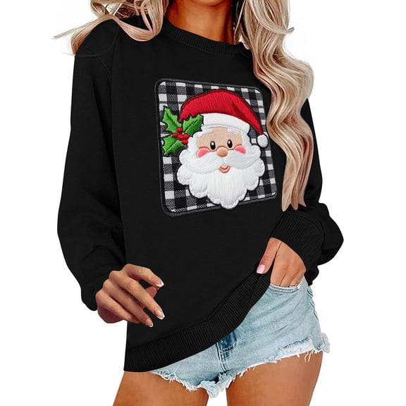 Women’s Christmas Sweatshirt Long Sleeve Crewneck Shirt Holiday Outfits Funny Xmas Santa Sweatshirts