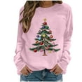 thumbnail image 1 of Women's Christmas Sweatshirt Long Sleeve Crewneck Tree Printed Pullover Tops Pink XL, 1 of 4