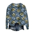 thumbnail image 1 of Women's Christmas Sweatshirt Santa Print Long Sleeve Crewneck Dropped Shoulder Pullover Top Navy S, 1 of 4