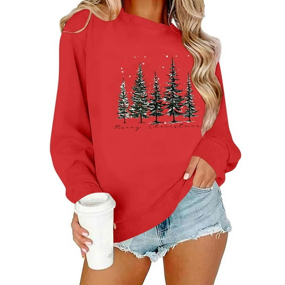 Women's Christmas Sweatshirts Casual Crew Neck Blouses Top Xmas Holiday Winter Sweater Fashion Christmas Printed Long Sleeve Shirts Pullover