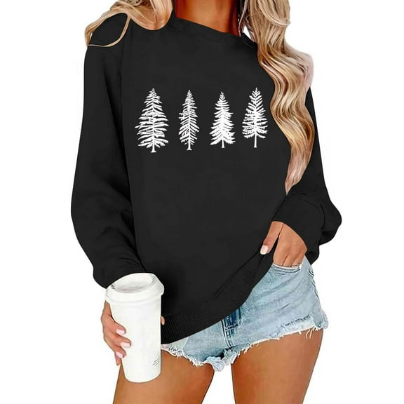 Women's Christmas Sweatshirts Casual Crew Neck Blouses Top Xmas Holiday Winter Sweater Fashion Christmas Printed Long Sleeve Shirts Pullover