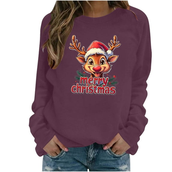 Women's Christmas Sweatshirts Casual Long Sleeve Crew Neck Merry Christmas Pullover Sweatshirts Holiday Graphic Tees Tops