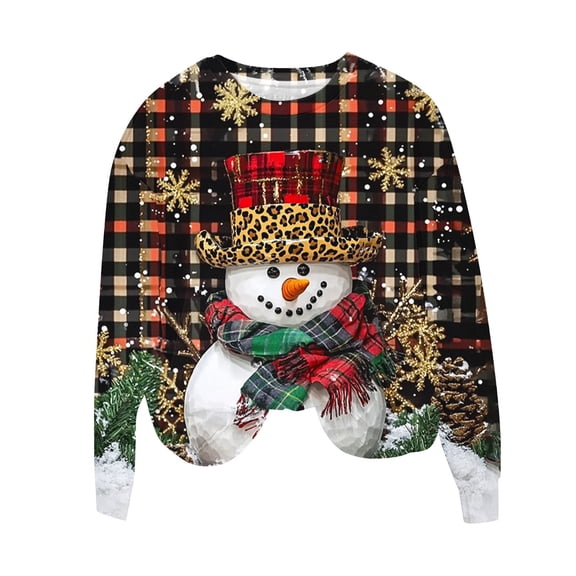 Women's Christmas Sweatshirts Casual Round Neck Blouses Fashion Christmas Printed Long Sleeves Shirts Cute Xmas Loose Soft Sweatshirt Pullover Tops