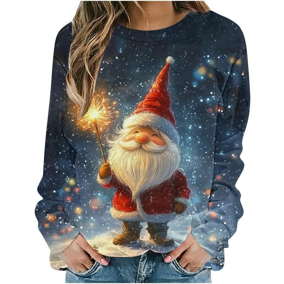 Women's Christmas Sweatshirts Christmas Snowflakes Print Pullover Sweater Blouses Long Sleeve Shirts Crew Neck Tops Christmas Elements Sweat Shirt Spring Outfit Pullover Fall Winter Christmas Clothes