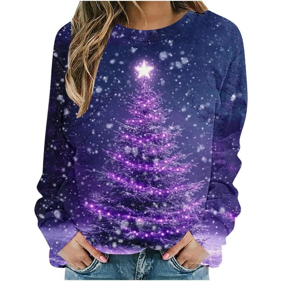Women's Christmas Sweatshirts Christmas Snowflakes Print Pullover Sweater Blouses Long Sleeve Shirts Crew Neck Tops Christmas Elements Sweat Shirt Spring Outfit Pullover Fall Winter Christmas Clothes