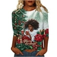 thumbnail image 1 of Women's Christmas Sweatshirts Crew Neck Pullover Sweater Blouses 3/4 Sleeve Tops Xmas Graphic Santa Claus Print Blouse Top Causal Dressy Xmas Holiday Top, 1 of 5
