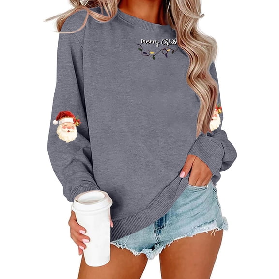 Women's Christmas Sweatshirts Fleece Xmas Holiday Tops Long Sleeve Shirts Crew Neck Pullover Sweater Blouses Light Warm Sweatshirt Fall Winter Outfits Y2K Clothes
