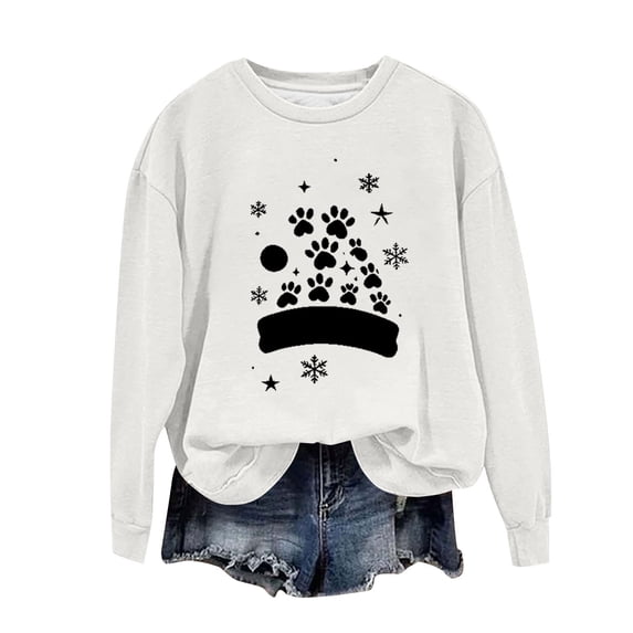 Women's Christmas Sweatshirts ,Womens Xmas Graphic Pullover Sweater Blouses Christmas Cats Print Blouse Tops Lounge Dressy Tops