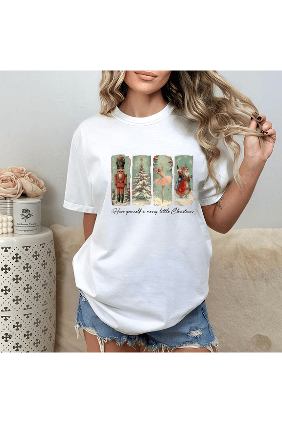 Women’s Christmas T-Shirt Retro Ballerina Nutcracker Print S-4XL