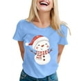 thumbnail image 1 of Women's Christmas T-Shirts Casual Fashionable Snowman Print Short Sleeve Round Neck Plus Size Tees Tops, 1 of 4