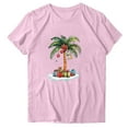 thumbnail image 1 of Women's Christmas Tees Palm Tree Lights Hawaiin Tropical Xmas Watercolor Short Sleeve T-Shirt, 1 of 2