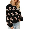 thumbnail image 1 of Women's Christmas-Themed Loose-Fitting Long-Sleeved Pullover Knit Sweater with Deer Print for Casual Holiday Wear,Black,L, 1 of 6