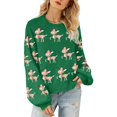 thumbnail image 1 of Women's Christmas-Themed Loose-Fitting Long-Sleeved Pullover Knit Sweater with Deer Print for Casual Holiday Wear,Dark Green,M, 1 of 6