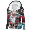 thumbnail image 1 of Women's Christmas Themed Zip-Up Hoodie - Fleece Lined Warm Flannel Coat with Pocket, Plus Size Sharpa Jacket with Hood for Fall Winter Holiday, 1 of 5