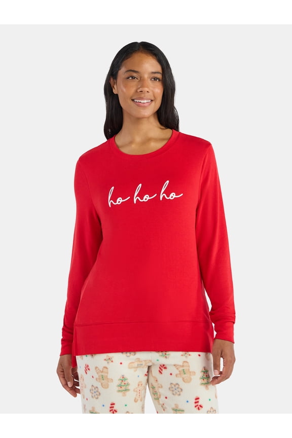 Women's Christmas Three Times Crewneck Hacci Top from Holiday Time, Sizes S-XXXL
