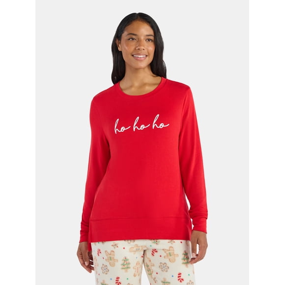 Women's Christmas Three Times Crewneck Hacci Top from Holiday Time, Sizes S-XXXL