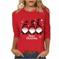 thumbnail image 1 of Women's Christmas Tops 3/4 Length Sleeve T-shirts Xmas Tree Lights Printed Crew Neck Holiday Plus Size Clothes (4XL, Red A), 1 of 4