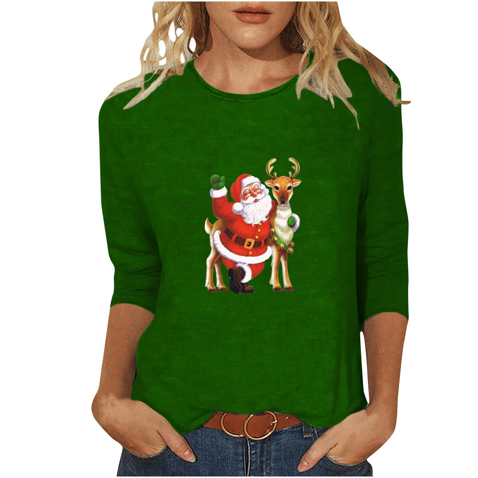 Women's Christmas Tops 3/4 Sleeve,LED Light String Christmas Tree Shirt