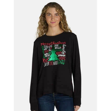 Holiday Time Women's Christmas Graphic Crewneck Hacci Top, Sizes S-XXXL