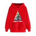 thumbnail image 1 of Women's Christmas Tree Print Hoodie Long Sleeve Crewneck Oversized Fall Sweatshirt Holiday 2025 Trendy Top, 1 of 5