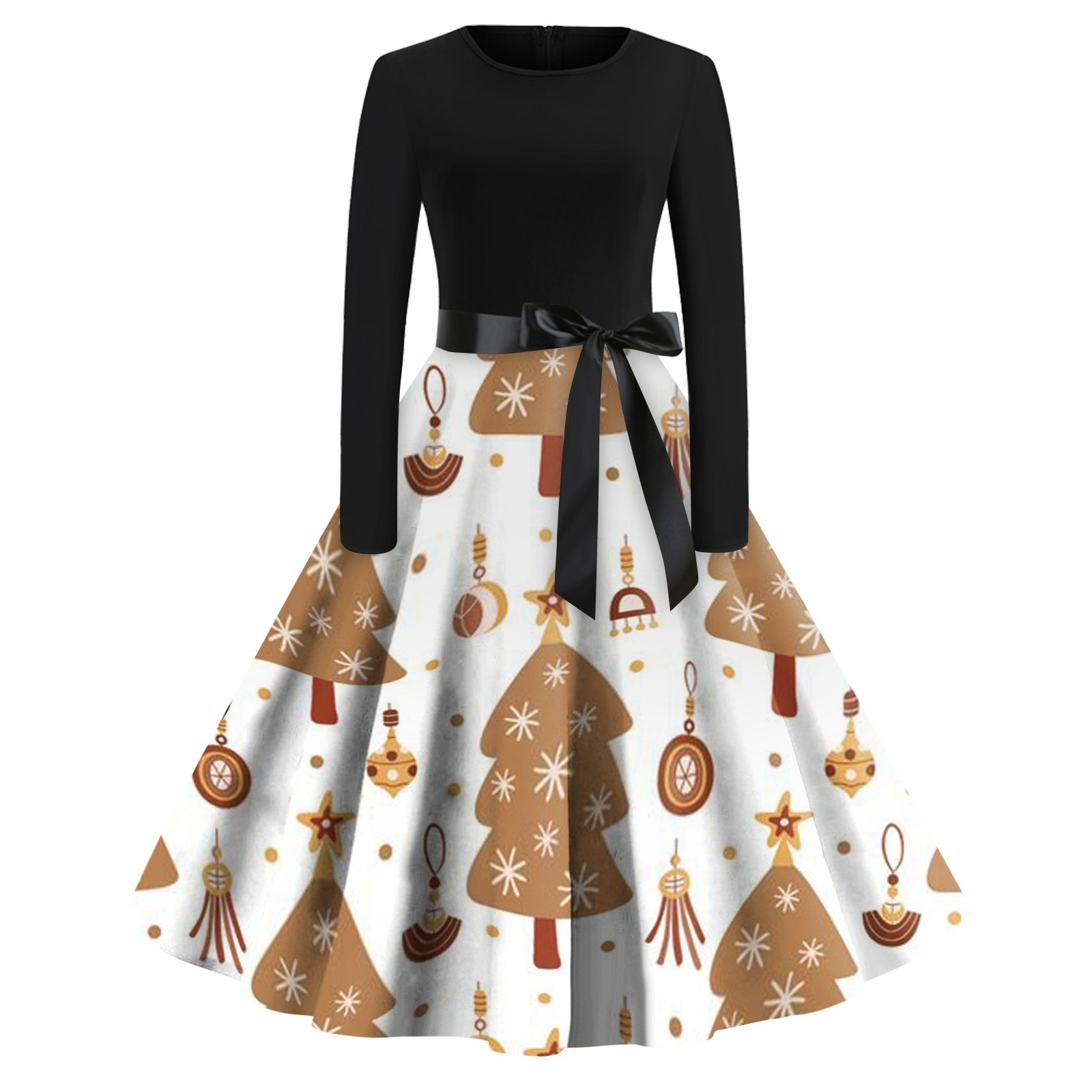 Women's Christmas Tree Print Long Sleeve Dress with Bowknot, Elegant Holiday Party Swing Dress, Black and White - Walmart.com Women's Christmas Tree Print Long Sleeve Dress with Bowknot, Elegant Holiday Party Swing Dress, Black and White - Walmart.com