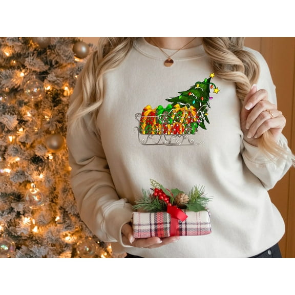 Women's Christmas Tree Sleigh Gifts, Family Christmas Pajamas, Matching Family Christmas Sweatshirts