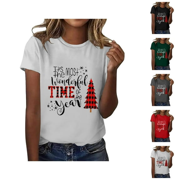 Women's Christmas Tshirt 2025 Short Sleeve Crewneck It's The Most Wonderful Time Of The Year Graphic Tees