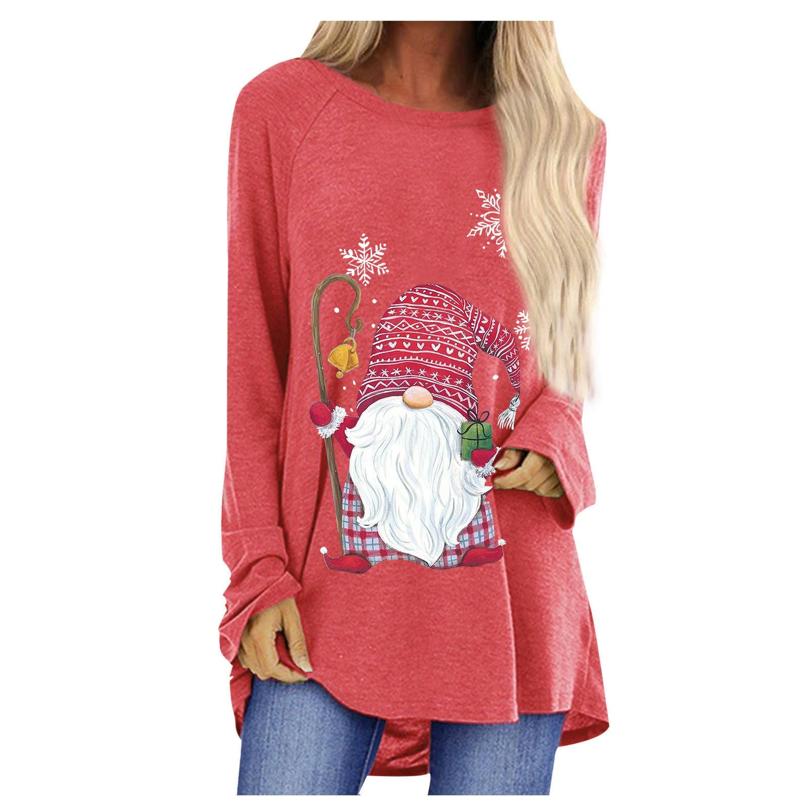 Women's Christmas Tunic Tops Long Sleeve Crewneck Loose Fit Curve
