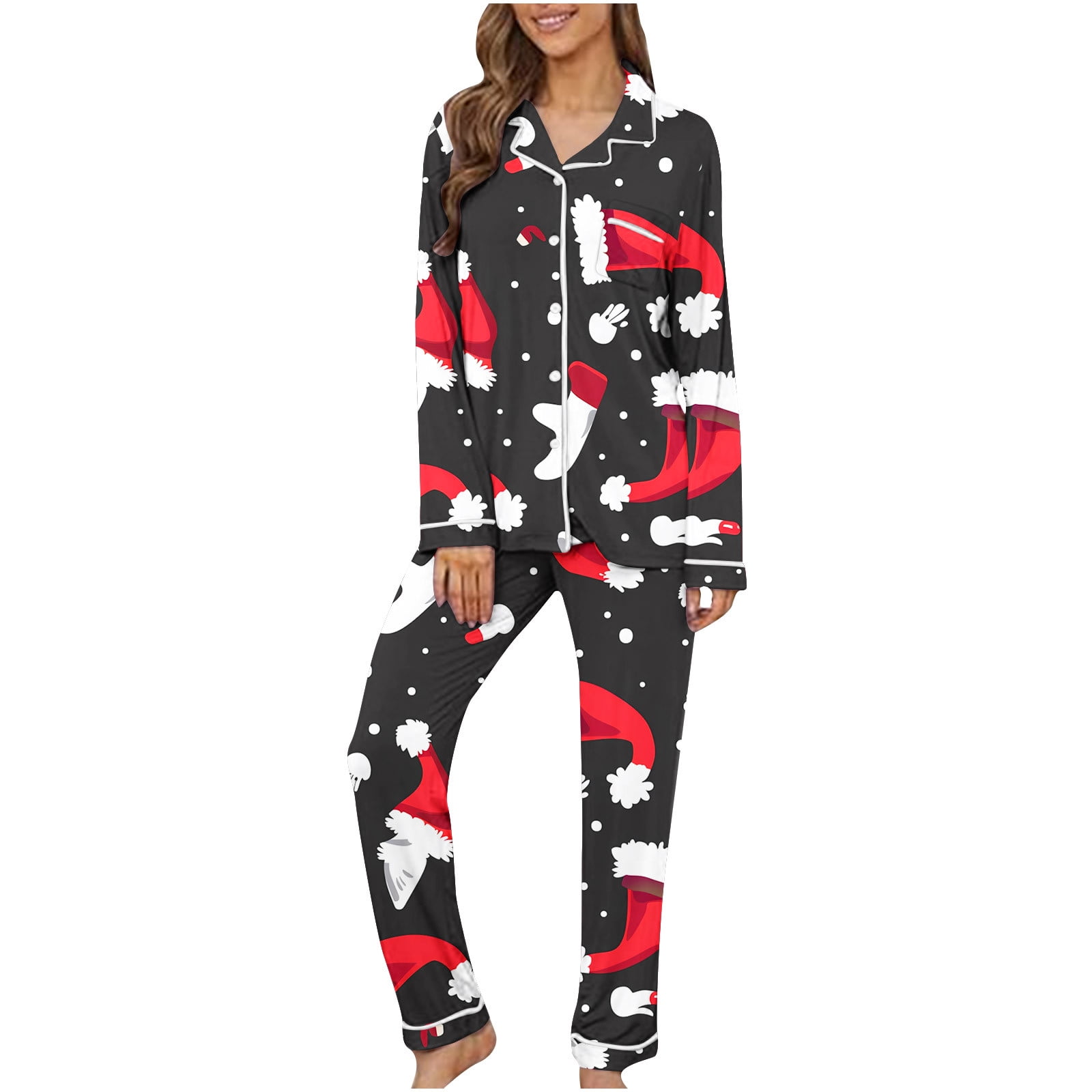 Christmas Spirit Cute Holiday Print Short Sleeve Shirt and Pants 2pcs Pajama Set