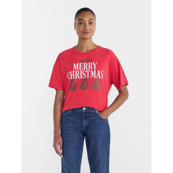 Women's Christmas Two Tone Graphic Tee from Holiday Time, Sizes XS-4X