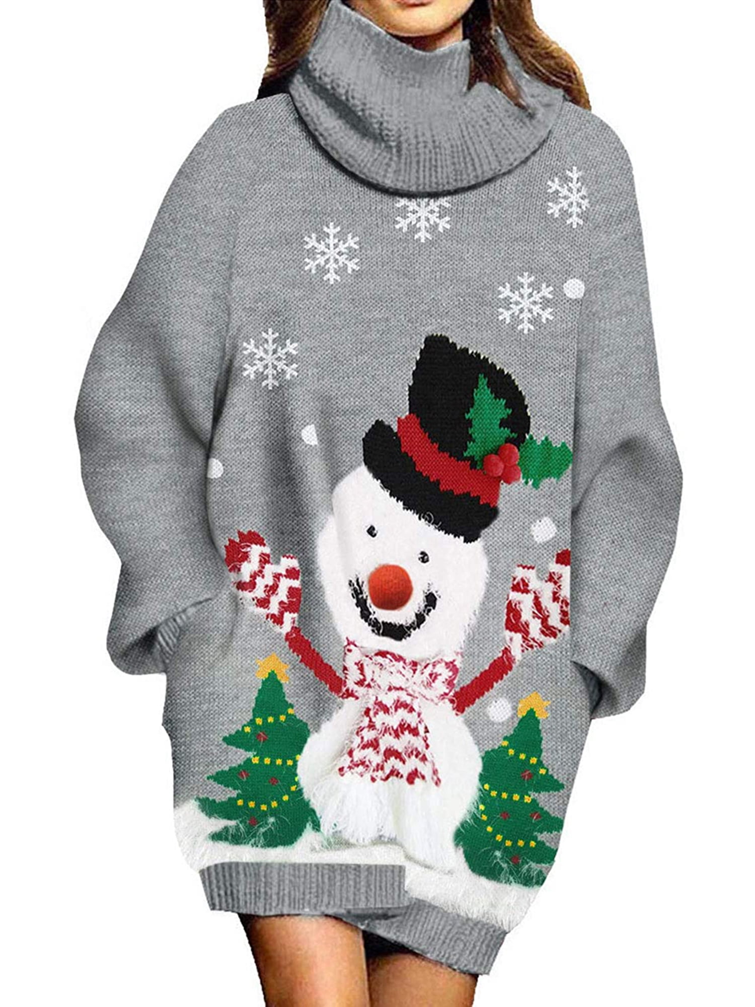 Women's Turtleneck White Black Christmas Loose Oversized Knitted