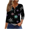 thumbnail image 1 of Women’s Christmas V-Neck Shirt Long Sleeve Holiday Xmas Tree and Stars Print Casual Loose Fit Fall Winter Top, 1 of 4
