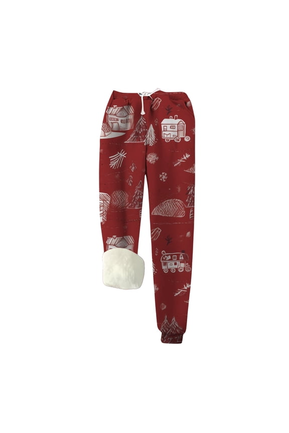 Women's Christmas Velvet Warm Casual Fashion Family Couple Pants