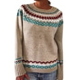 thumbnail image 1 of Women's Christmas Vintage Sweater Long Sleeve Crewneck Chunky Knit Print Pullover Loungewear Khaki XL, 1 of 4