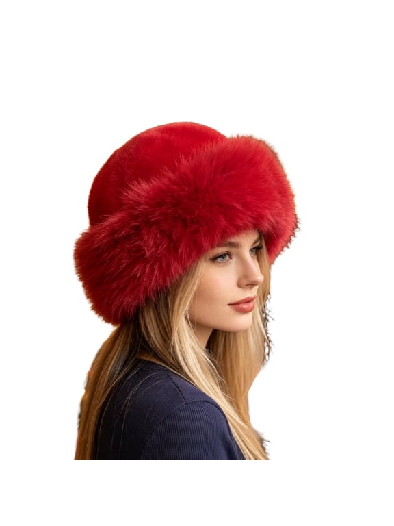 Women's Christmas Winter Hat, Warm Round Crown Hat with Fluffy Plush Trim and Cozy Soft Design, Festive Holiday Accessory for Parties and Cold Weather