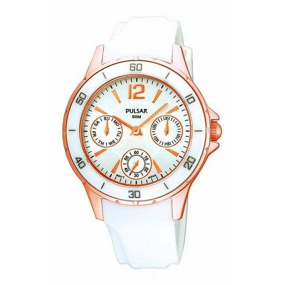 Women's Chrono Rose Gold Tone S. Steel White Polyurethane Watch PP6028