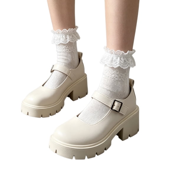 Women's Chunky Block Heel Mary Jane Shoes Lug Sole Platform Adjustable Buckle Strap Vintage Academia Casual Dress Shoes
