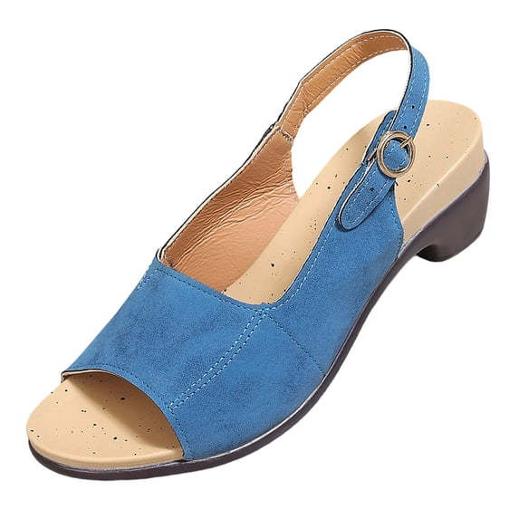 Women's Chunky Block Low Heels Ankle Strap Slingback Open Toe Summer Sandals Light Blue 9(42)