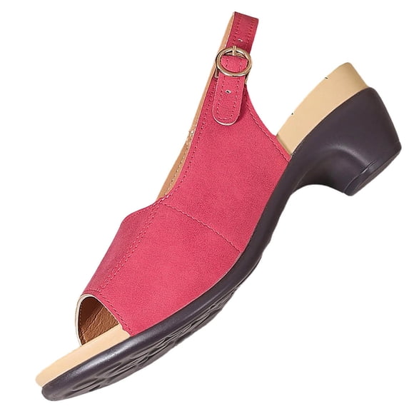 Women's Chunky Block Low Heels Ankle Strap Slingback Open Toe Summer Sandals Red 9(42)