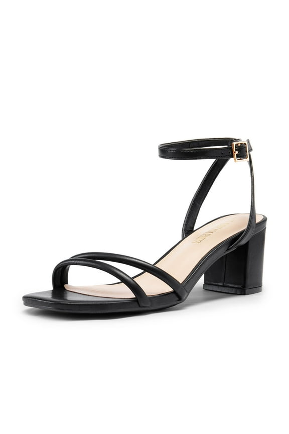 Women's Chunky Block Strappy Heels Square Open Toe Ankle Strap Comfortable Wedding Party Dressy Low Heeled Sandals Shoes