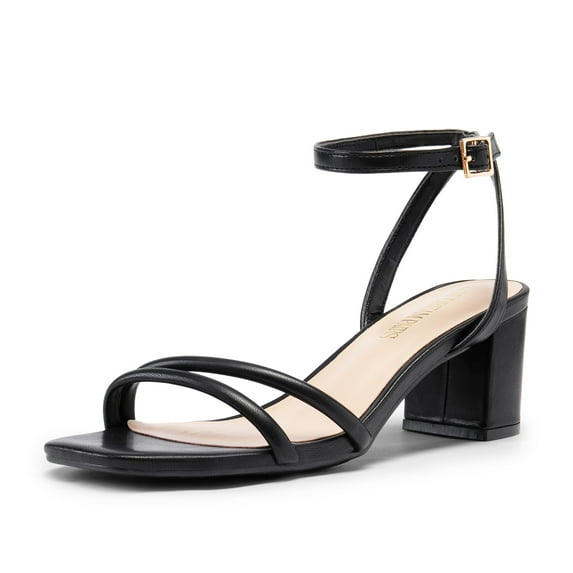 Women's Chunky Block Strappy Heels Square Open Toe Ankle Strap Comfortable Wedding Party Dressy Low Heeled Sandals Shoes